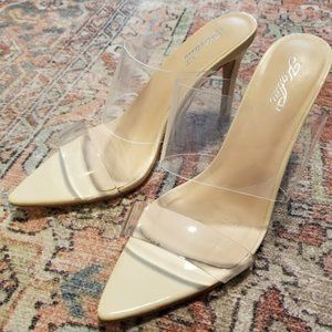 Nude Clear Pointed Toe Stiletto Heel Mule Sandals